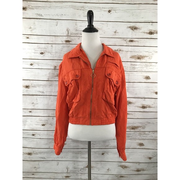 Anthropologie Cartonnier Jacquard Eisenhower Orange Bomber Jacket Size S $118 - Picture 1 of 9